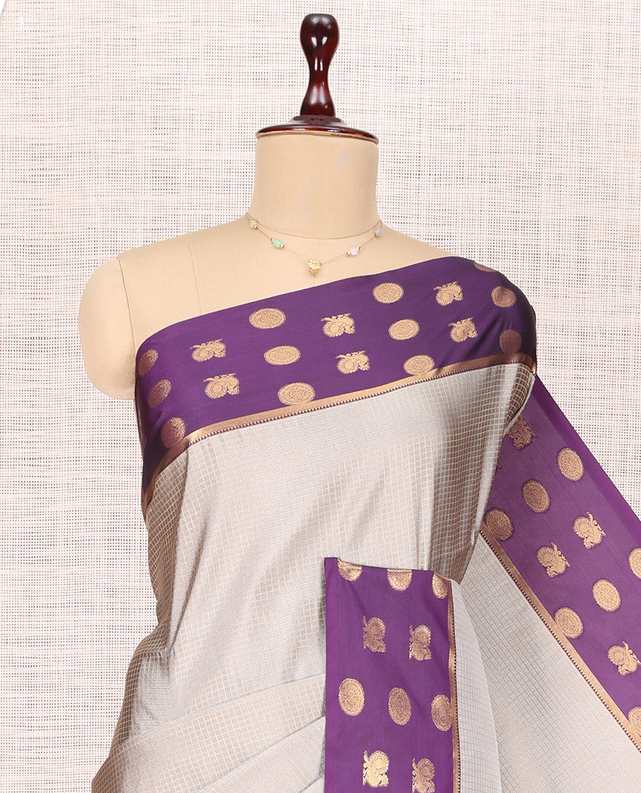 Grey Peacock Chakra Budget Silk Saree