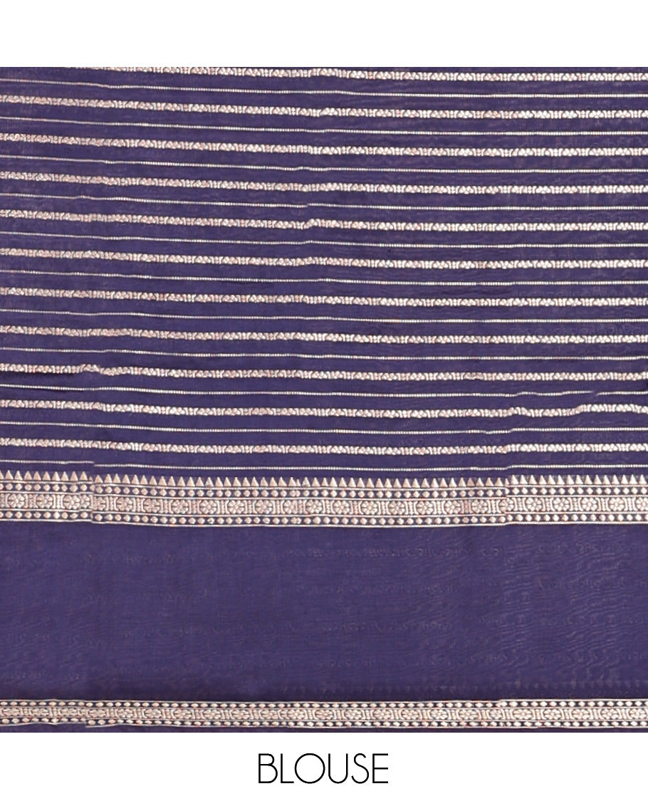 Navy Blue Assam Silk Saree, Decked Up with Zari Stripes, Highlighted by a Traditional Border, Zari Striped Pallu, and a Matching Blouse