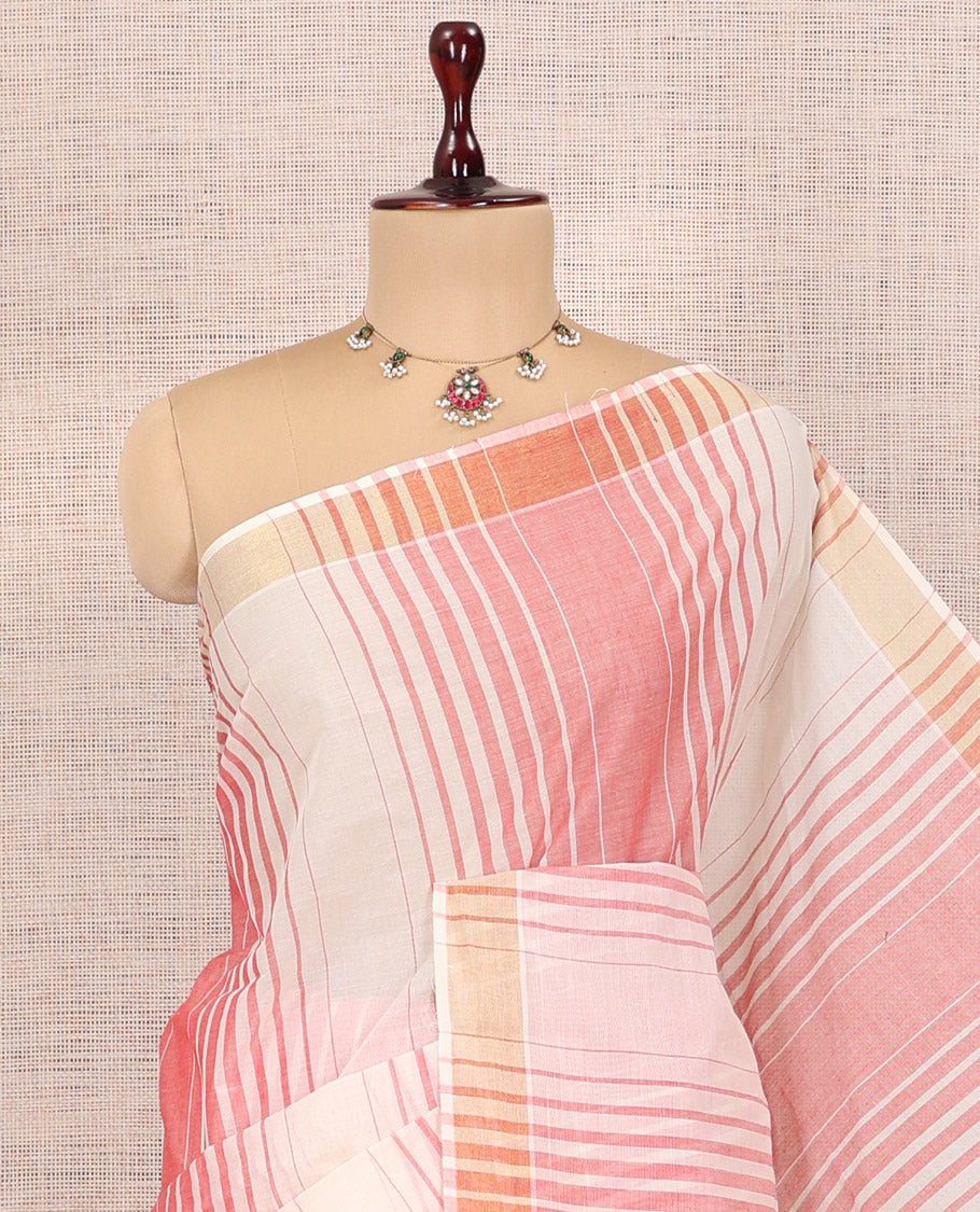 Cream-Peach Jute Cotton Saree