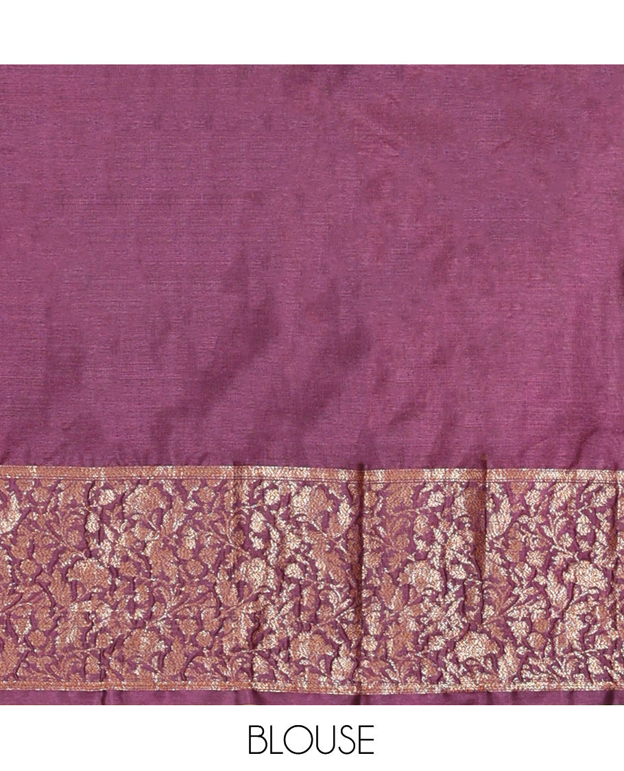 Pink Tussar Silk Saree, Accentuated with Zari Buttas, a Contrast Floral Design Border, Floral Design Pallu, and a Contrast Blouse