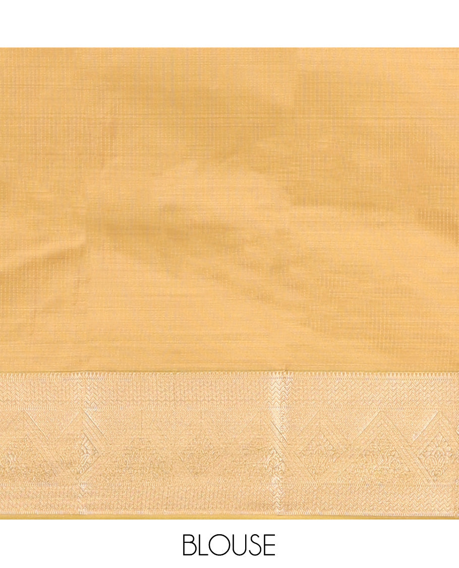 Peach Art Silk Half-Saree Pavadai Material Sparsely Woven with Zari-Buttas Skirt, a Contrast Traditional Border, Contrast Blouse, and Intricate Dhavani