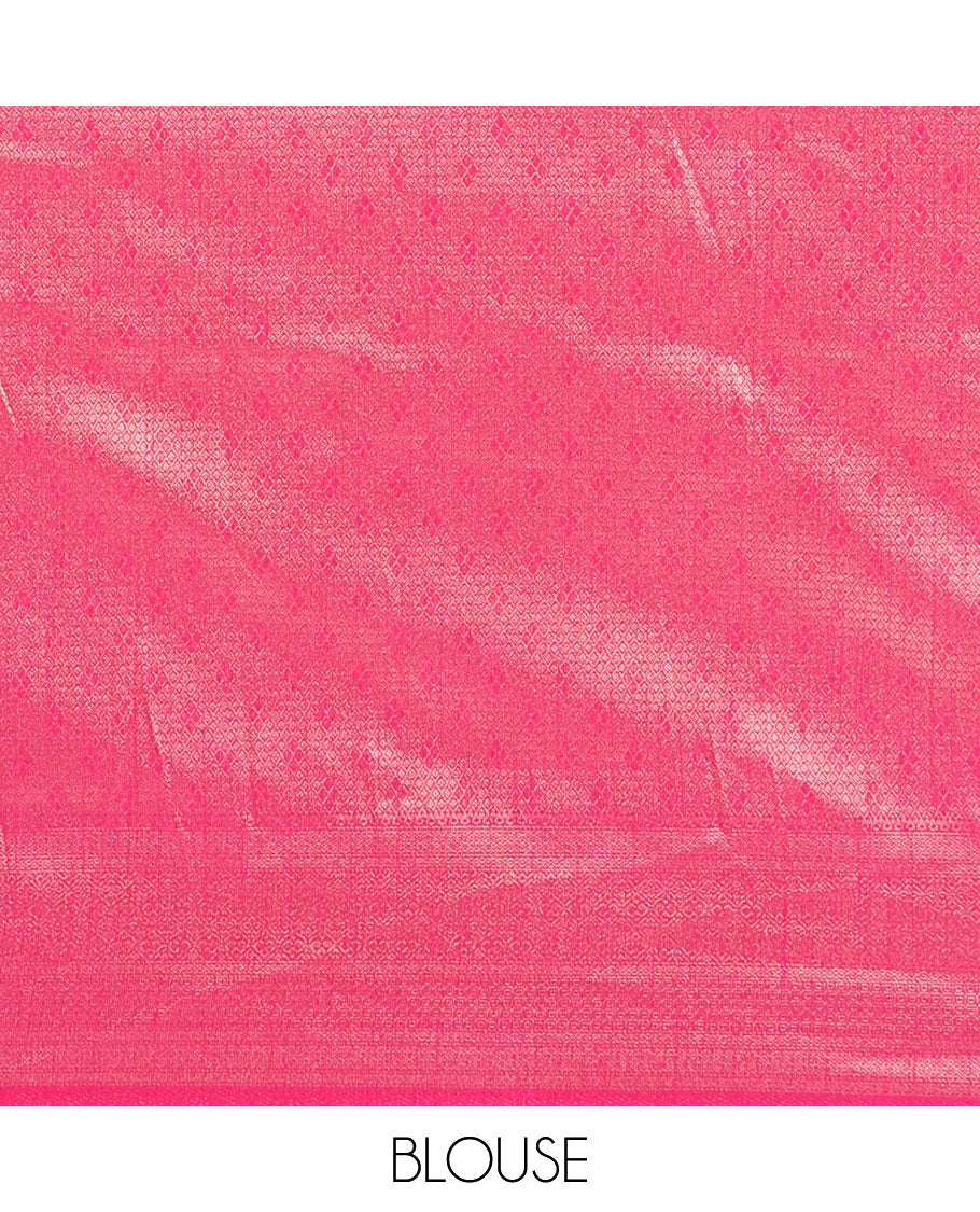 Rani pink zari brocade weaving design banaras soft silk saree with jacquard border & rich weaving pallu along with brocade blouse