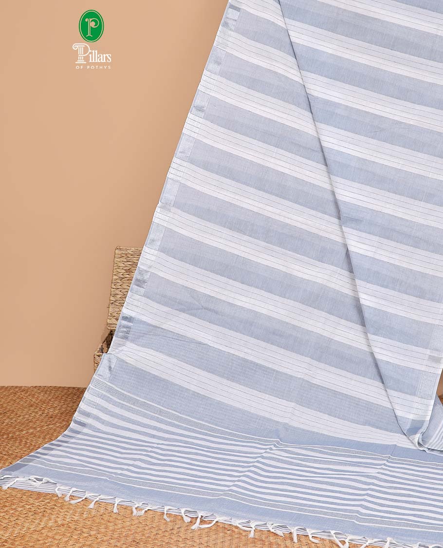 Borderless grey vertical striped jute cotton saree with striped pallu