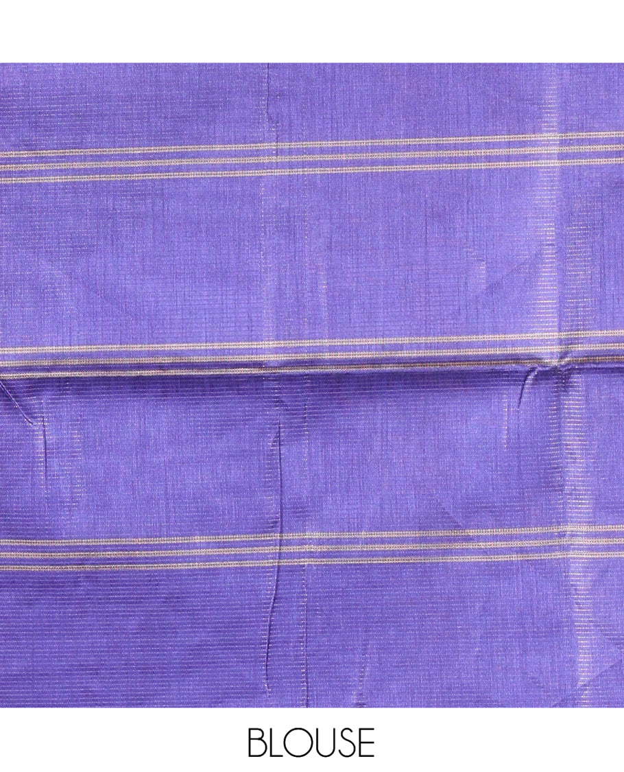 Borderless Green Macro-Checked Katan Silk Saree, a Subtly Striped Pallu, and a Contrast Blouse
