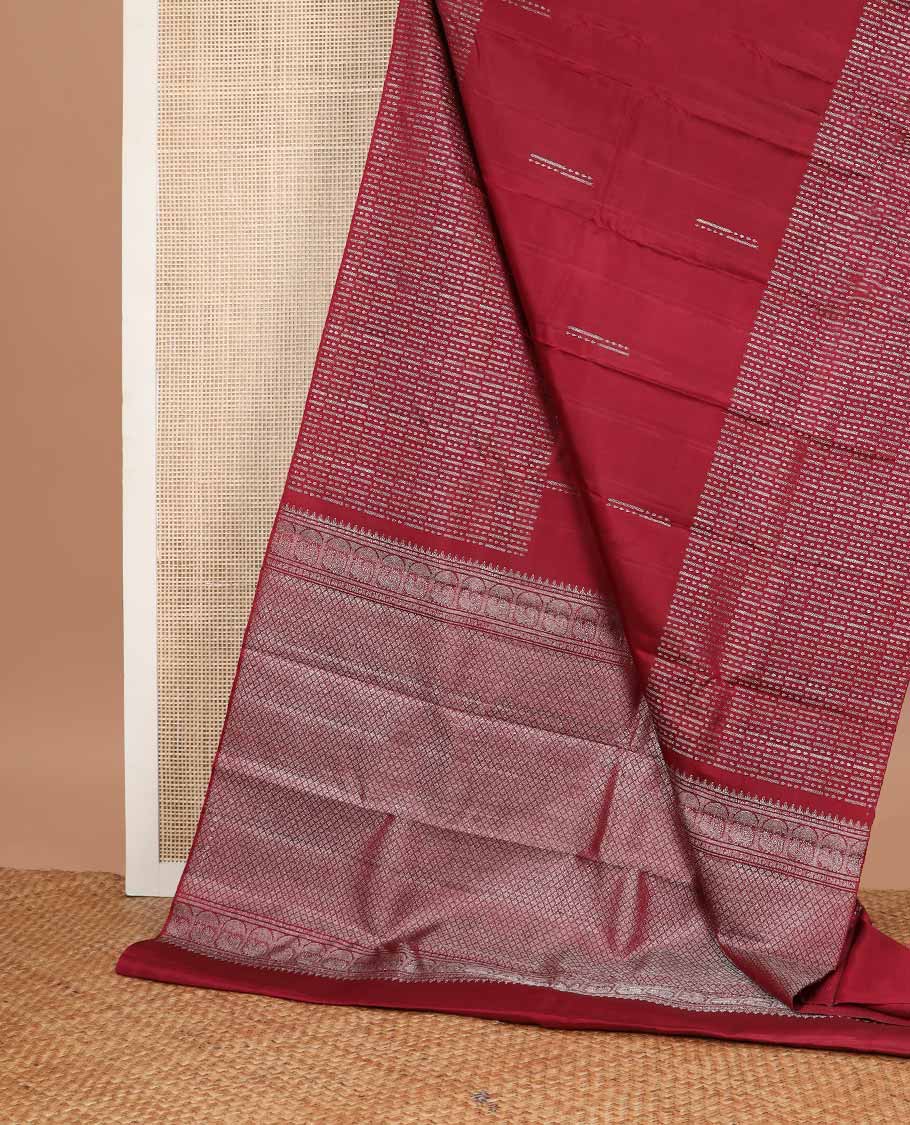 Red buttas kancheepuram silk saree with self zari design border & argyle design pallu