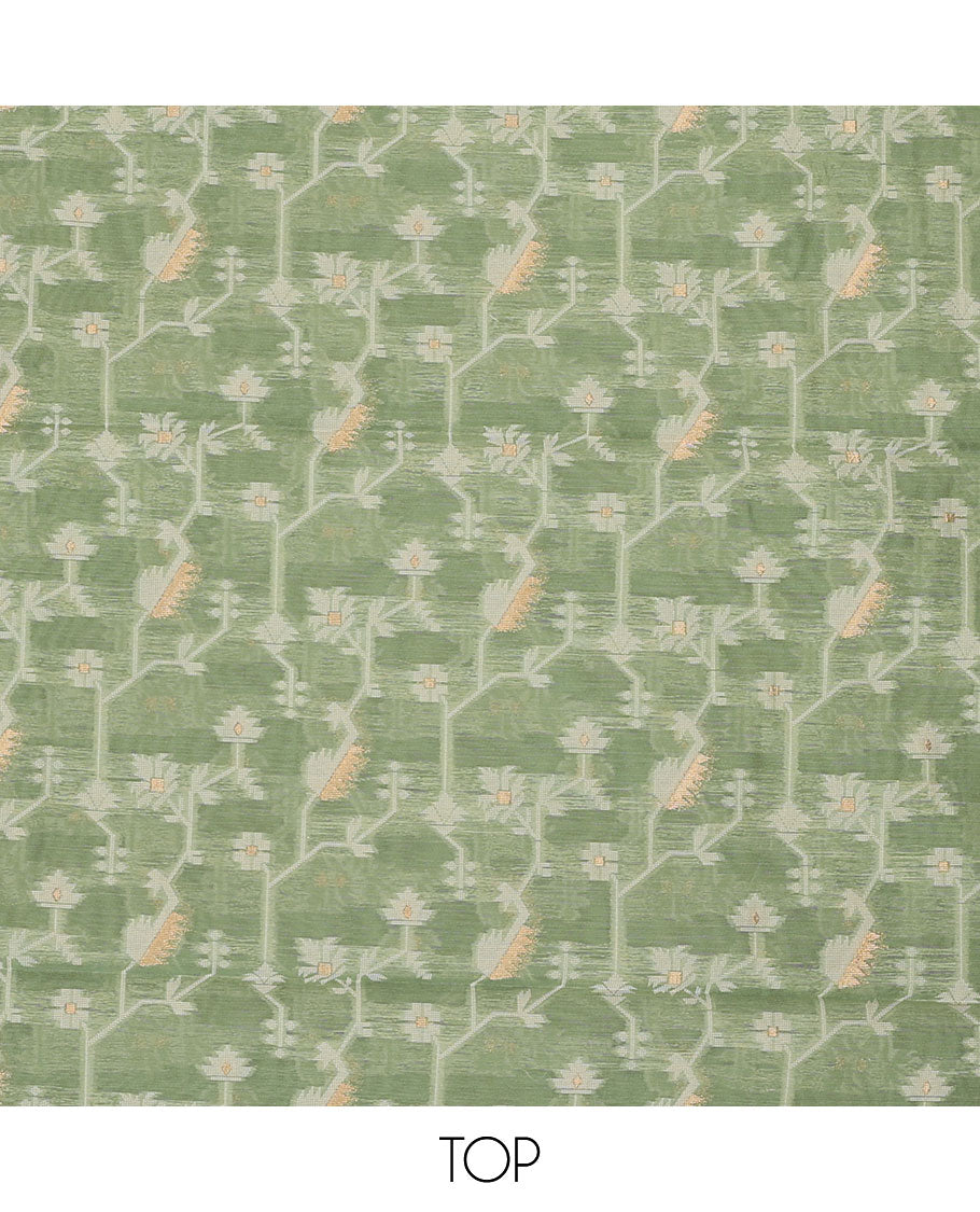 Green chudidhar material set, ikkat floral design top , plain bottom & ikkat floral motifs dupatta