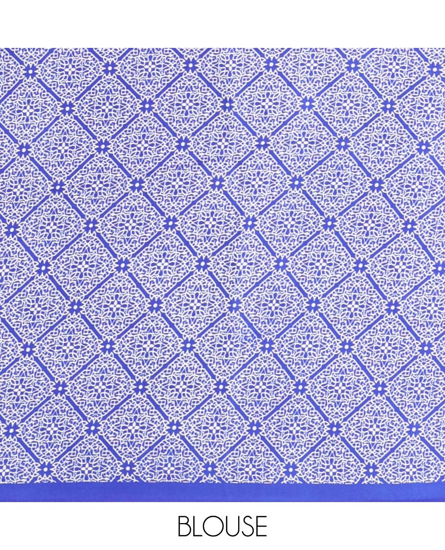 Royal blue small polka dots printed gajji silk saree with self-border & pallu printed with a dot enclosed checks, blouse with intricate motif print