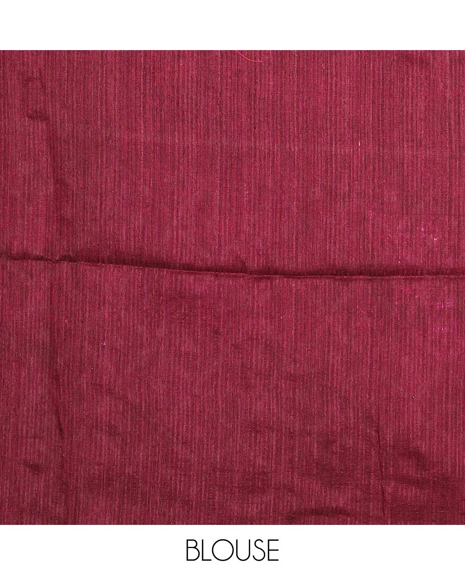 White Ikkat deisgn printed jute tussar silk saree , maroon contrast border , ikkat design printed pallu