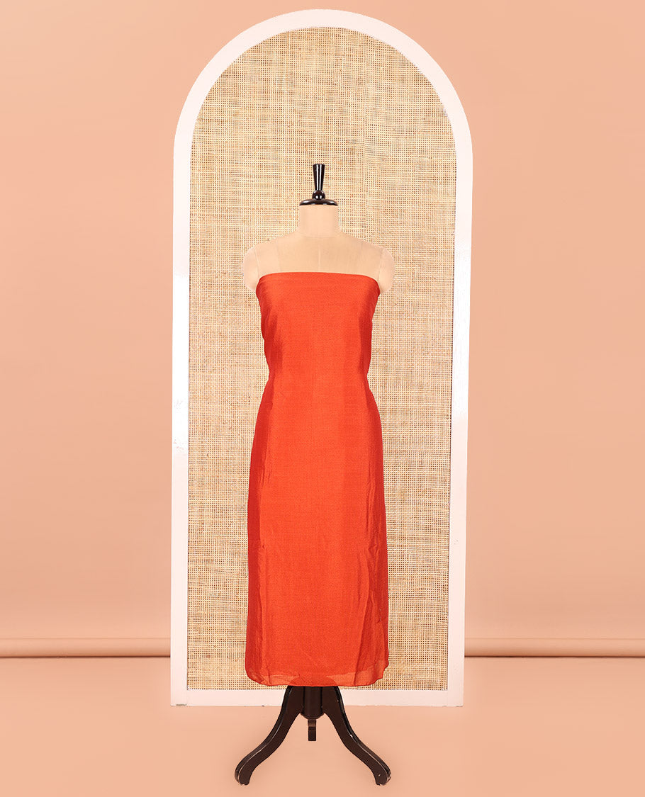 Orange Vichitra Silk Material Churidar Set, Subtly Made Plain Top, a Plain Santoon Bottom, and Paired with a Vichitra Silk Bandhani Dot Enclosed Checked Dupatta