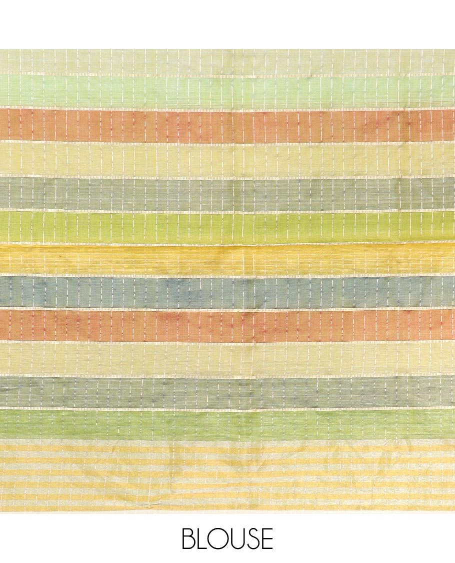 Multi-color striped tussar silk saree with contrast striped border