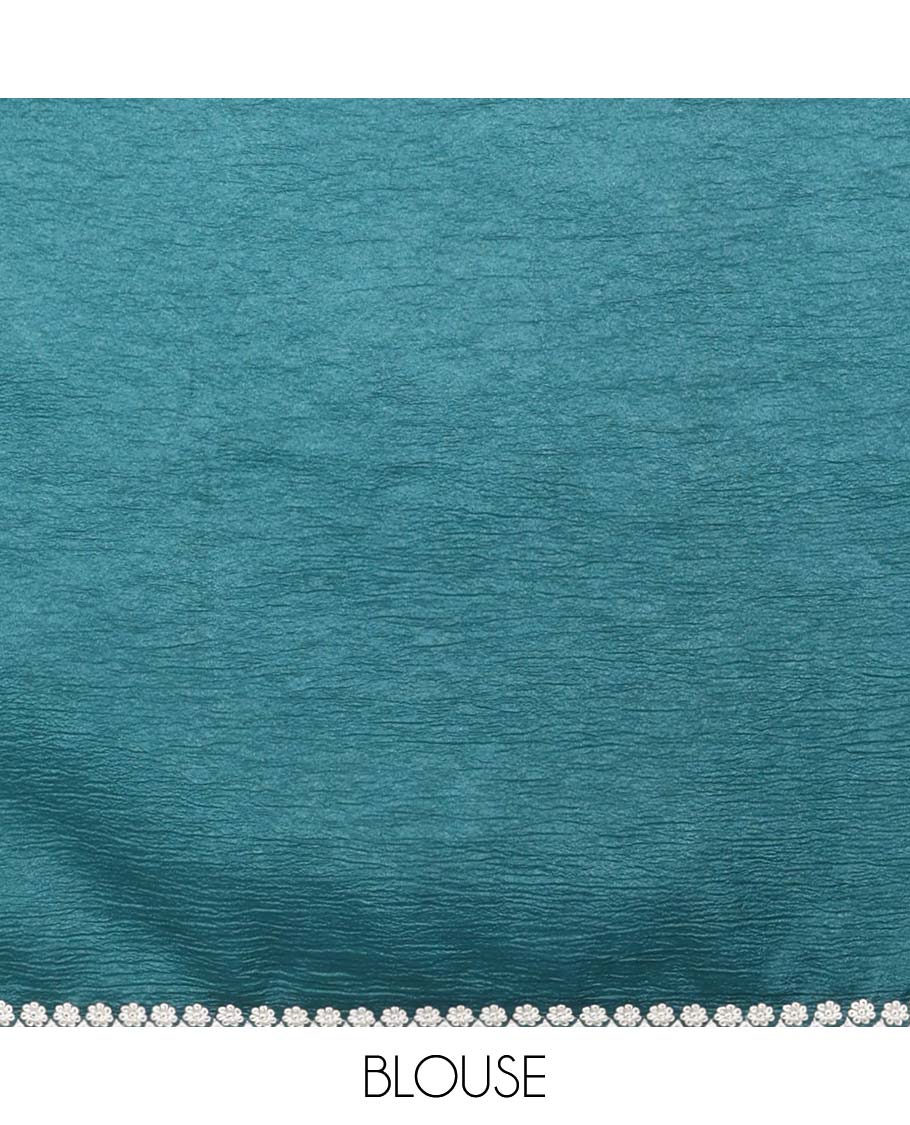 Pink Crushed Tissue saree with scallop motif border and intricate motif embroidery pallu