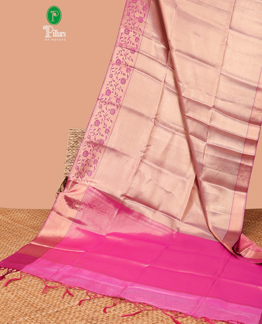 Pink with copper small zig zag weaving brocadesoft tissue saree with bandhni style border & contrast pink color blouse