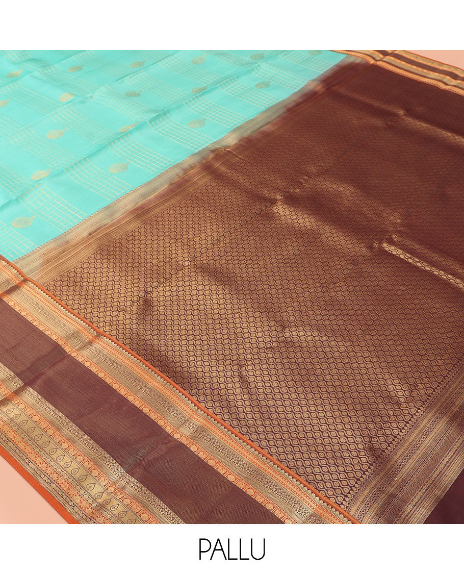Blue Butta Enclosed Checks Vasundhara Lite Silk Mix Saree, a Contrast Traditional Border, Contrast Blouse