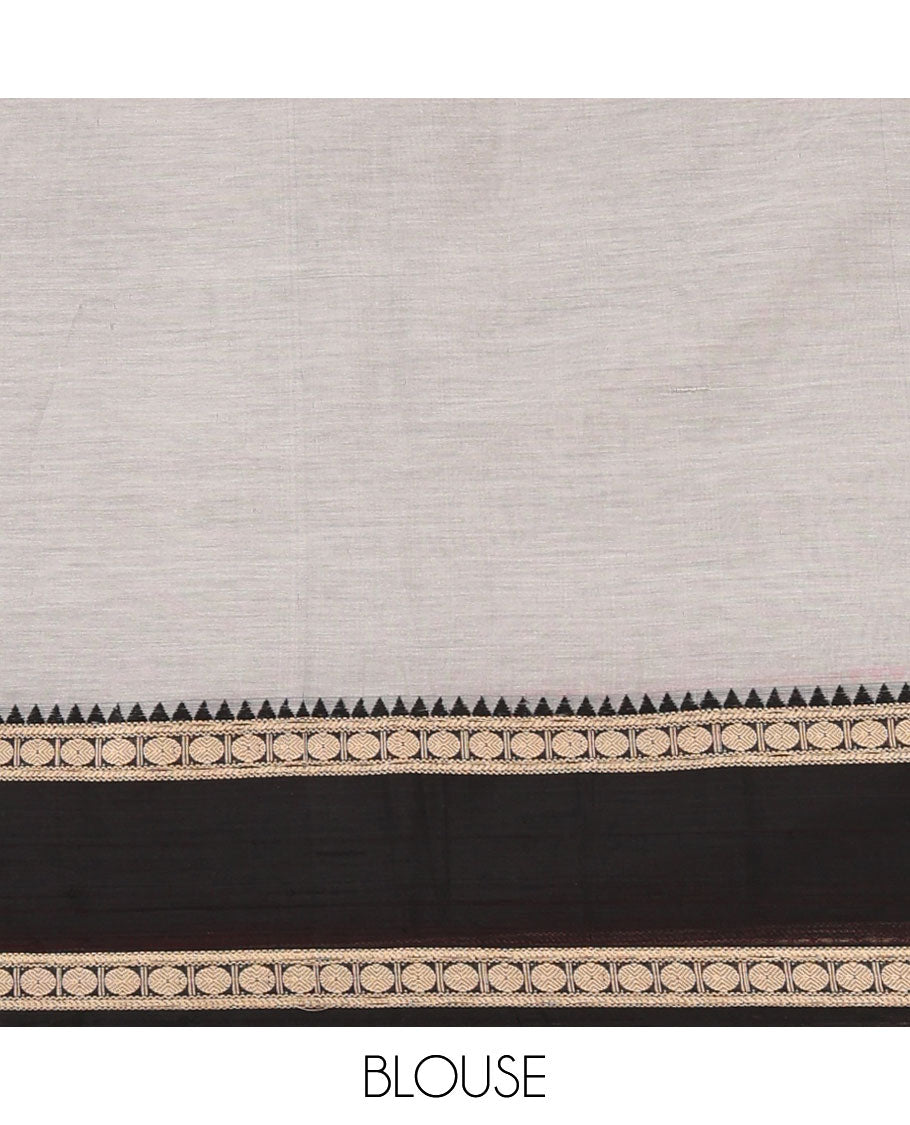 Grey mercerised cotton saree with ganga jamuna, rettai pettu thread border & seer pallu along with running blouse