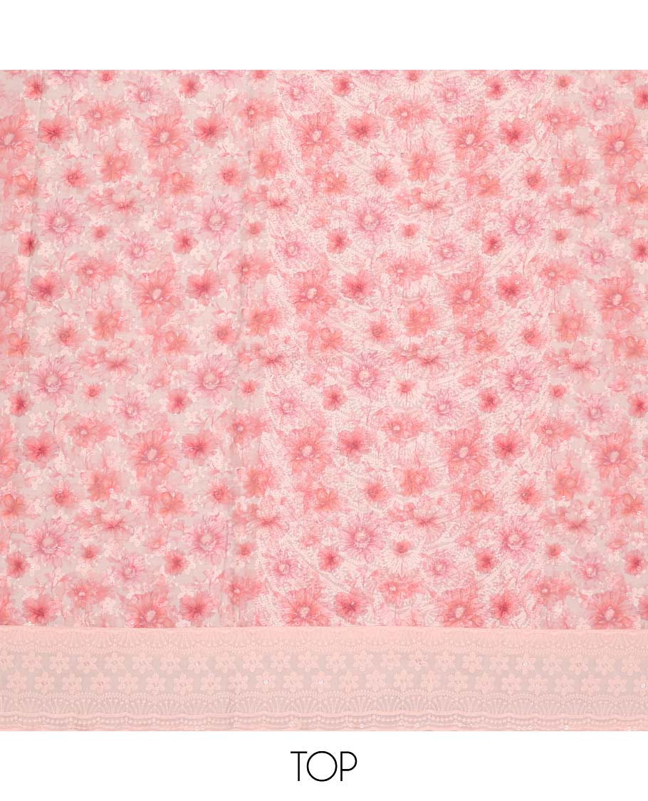 Baby pink chudidhar material set floral emboridery top, plain botttom & floral vine thread embroidery dupatta