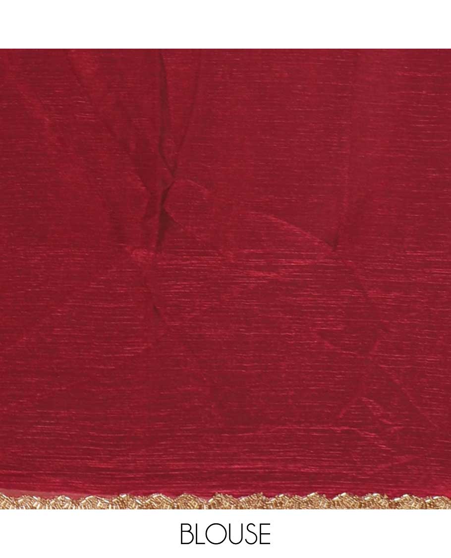 Maroon fendy chiffon saree with hand work border & self pallu along with hand work blouse