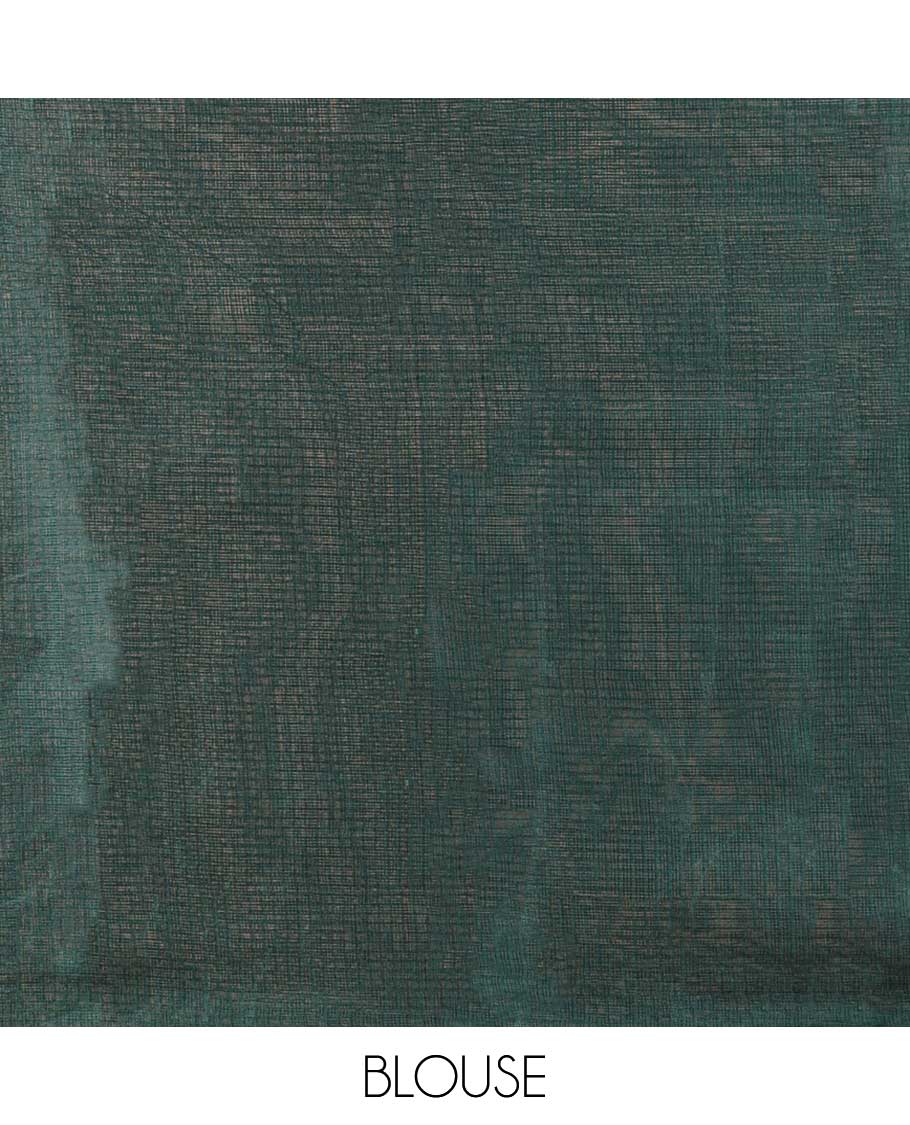 Olive green allover lucknowi chikankari design kotta checks saree with running blouse
