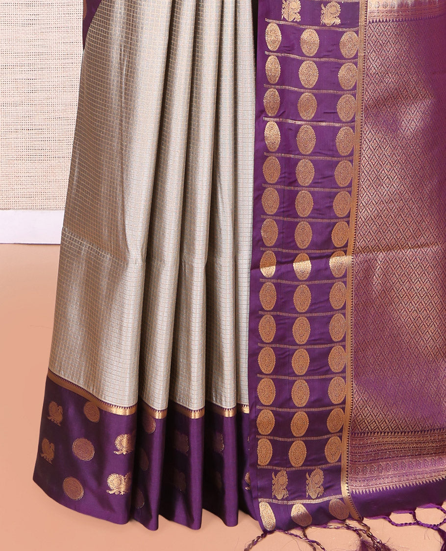 Grey Peacock Chakra Budget Silk Saree