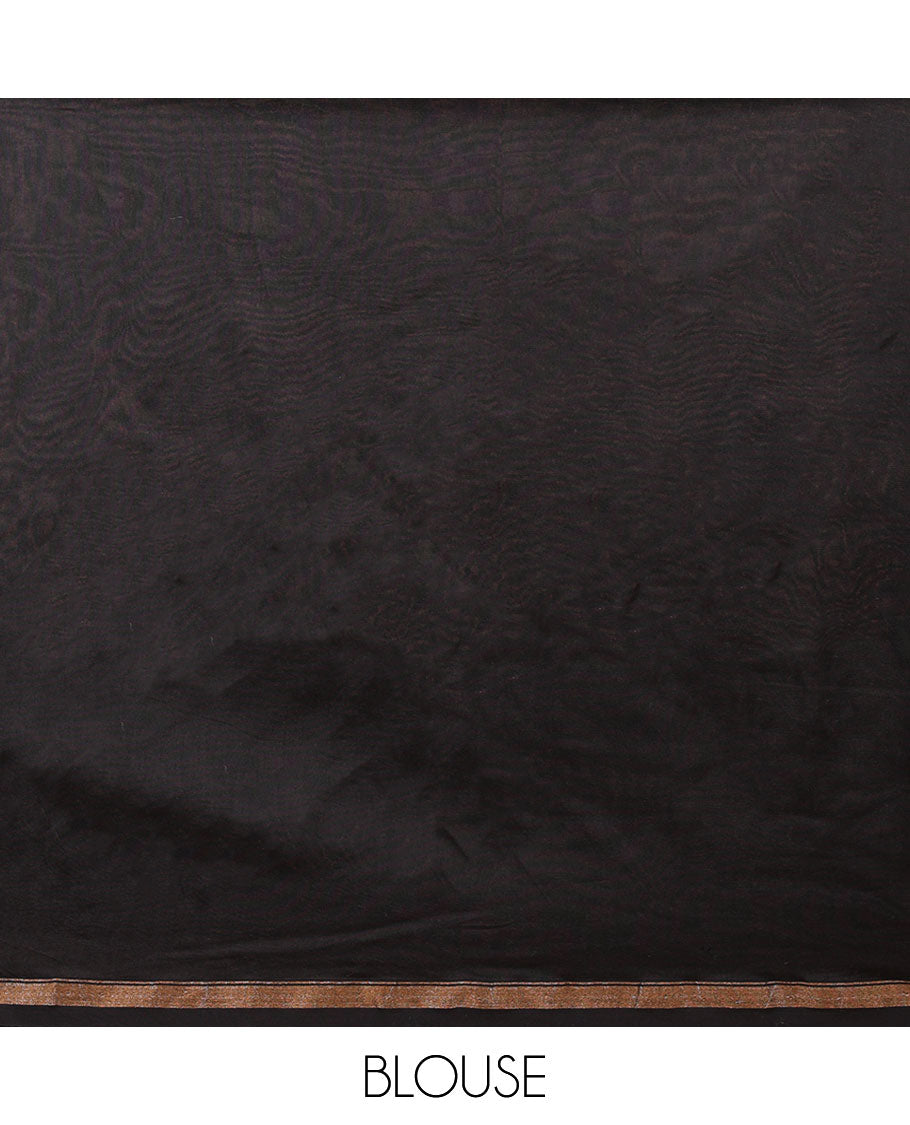 Blue hanblock batik printed chanderi cotton saree with contrast wax block printed border & hand block printed pallu along with plain blouse