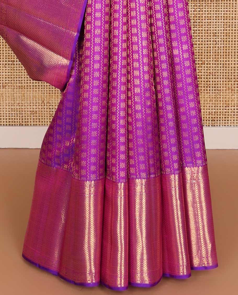 Purple floral design silk saree with self border of intricate zari design & argyle design pallu
