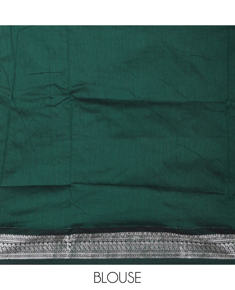 Maroon full-plain Kalyani cotton saree, contrast traditional zari design border, zari design steeped pallu & contrast plain blouse