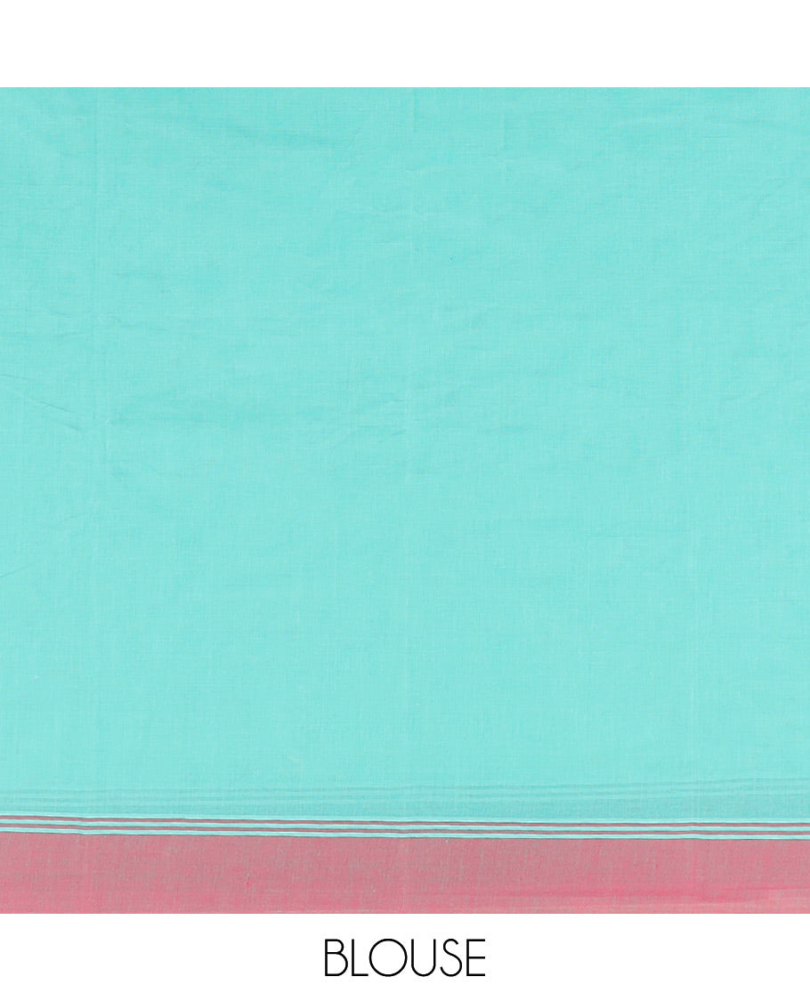 Blue motifs kanchi cotton saree with contrast border & argyle design pallu