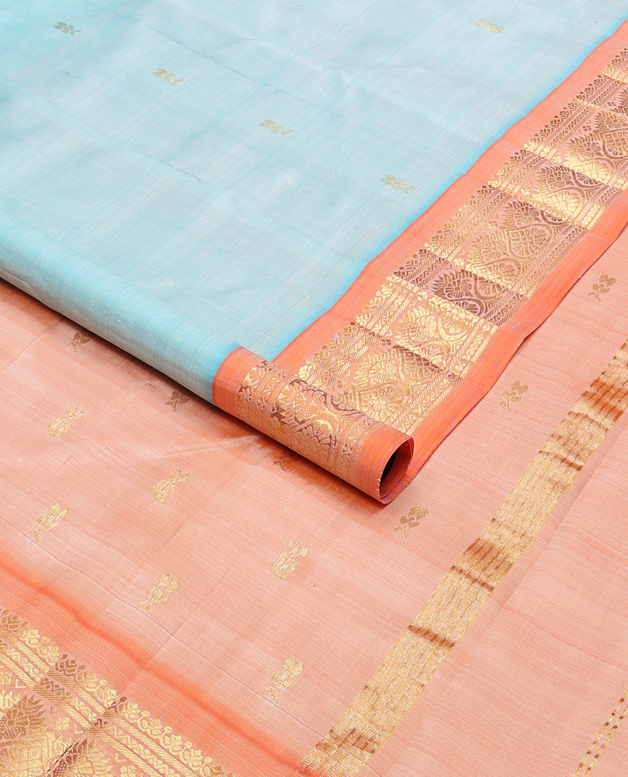 Light blue floral buttas kancheepuram silk saree with contrast border of zari design border & floral design pallu