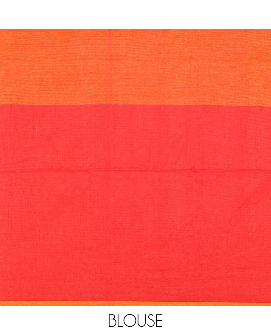 Borderless orange ombre style tri-colored plain Khadi mul cotton saree with full plain blouse