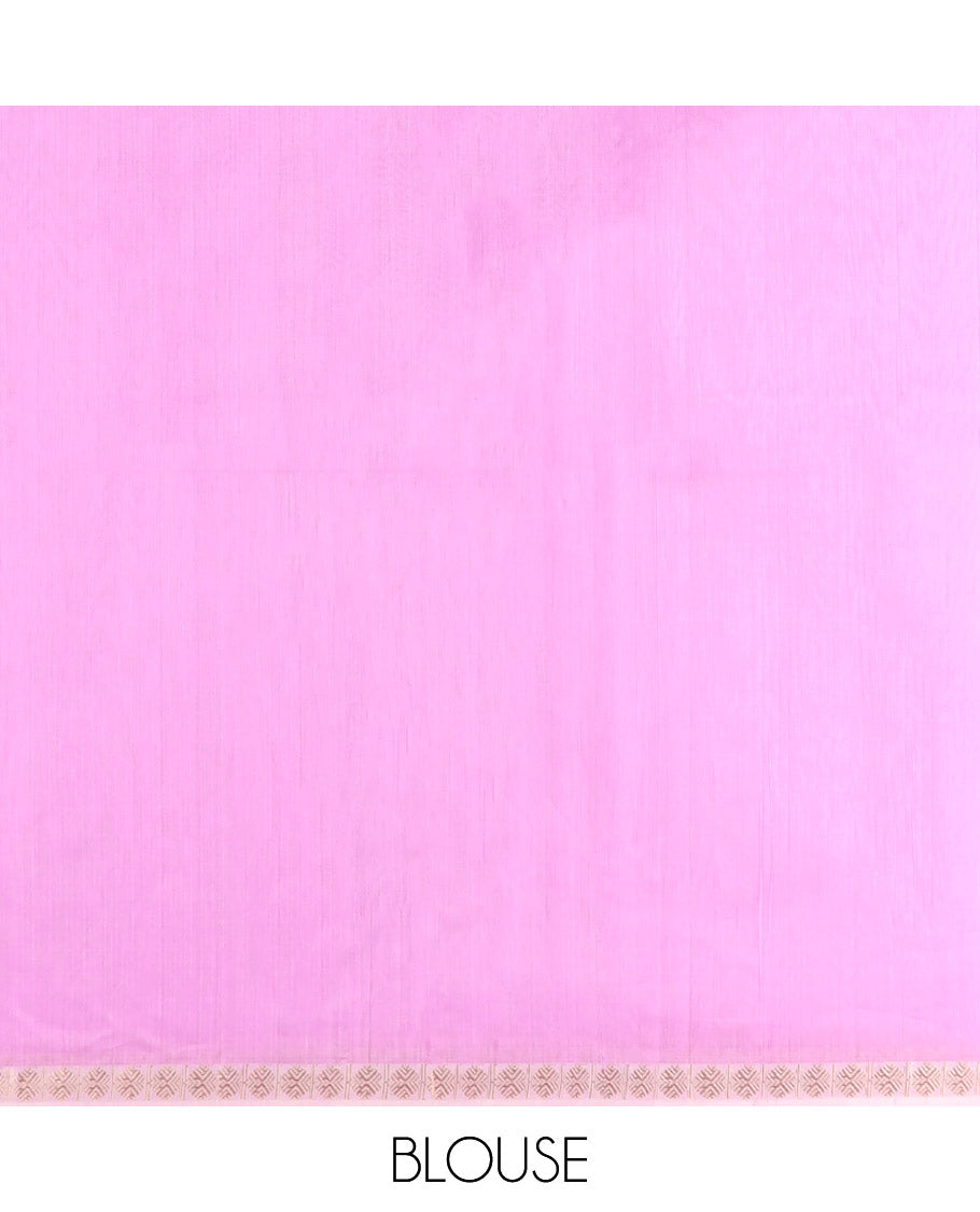 Light pink motifs maheswari cotton saree with contrast zari design border & butterfly motifs pallu