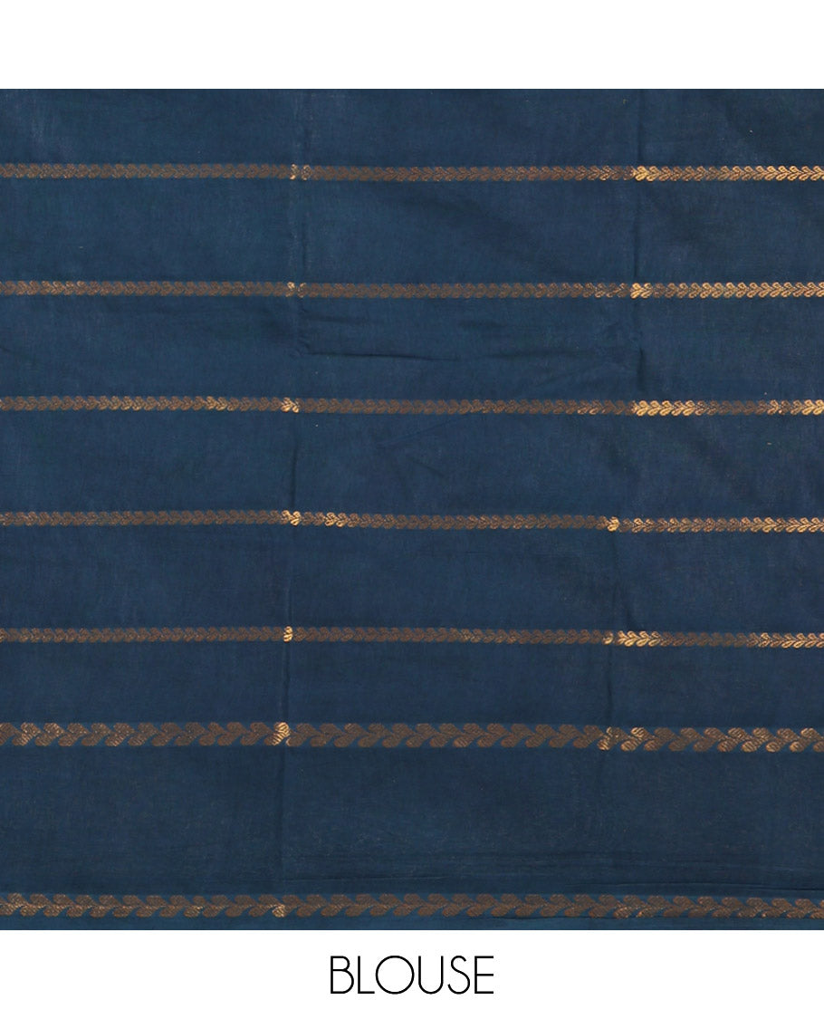 Borderless navy blue veldhari zari striped Sungudi cotton saree, self-pallu of veldhari stripes & running blouse
