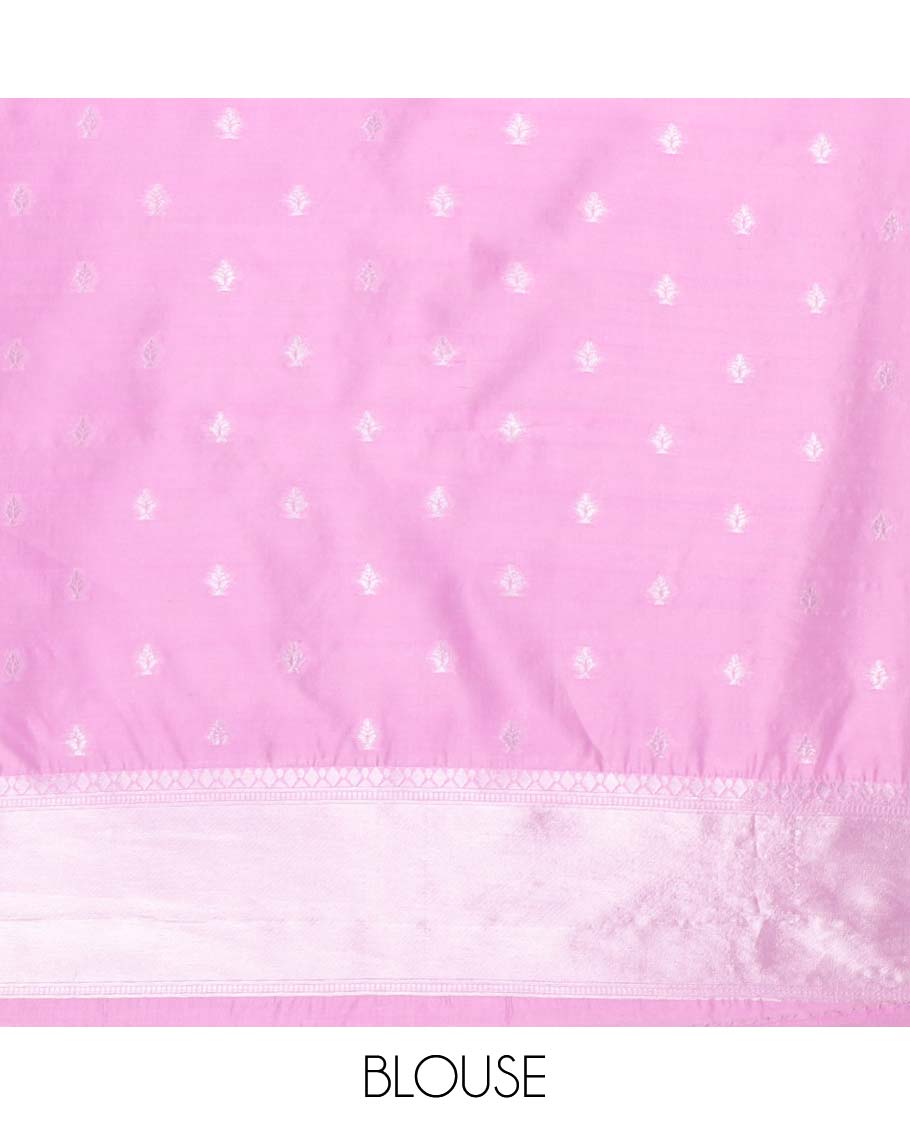 Baby pink with pink fancy zari weaving design litchi silk saree with contrast jacquard border & weaving rich pallu along with butta zari design blouse