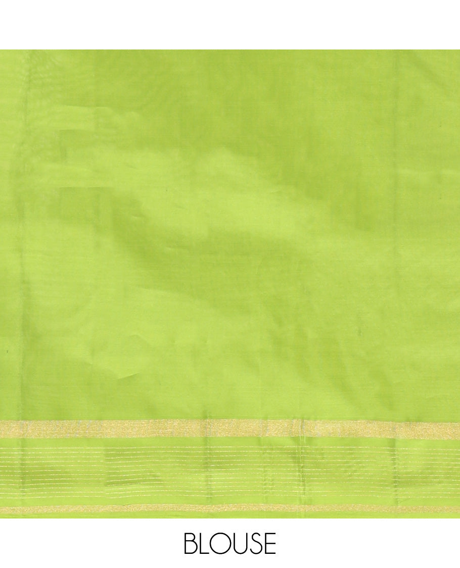 Green Vasundhara Lite Silk Mix Saree, Subtly Sparkled with Zari Buttas All Over Its Body, Highlighted by a Zari Striped Border, Jaal-Patterned Pallu, and Paired with a Matching Blouse