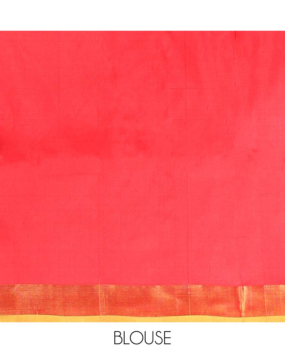 Red motifs uppada silk saree with contrast zari border & floral vine design pallu