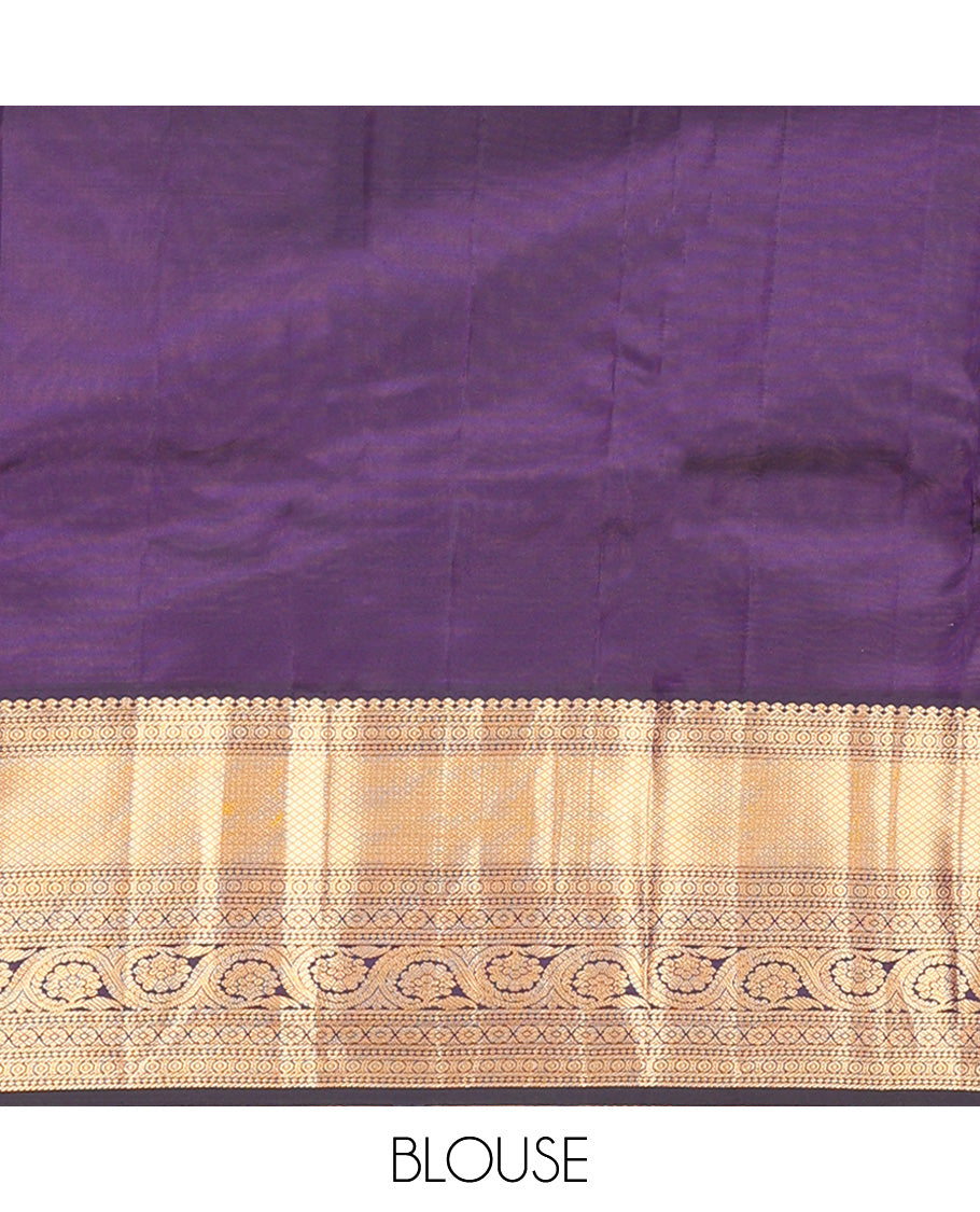 Lavender Vasundhara Lite Silk Mix Saree, Subtly Sparkled With Zari Buttas All Over Its Body, Complemented by Contrast Border of Salngai, Mayil Kann, Kamalam, and Dhavana Kodi Designs, Grand Jaal Pallu and Paired with a Contrast Blouse