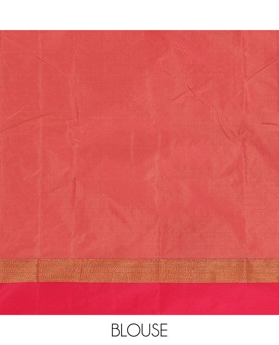 Chikku plus thread buttas semi-soft saree, contrast zari satin border, striped pallu & contrast plain blouse