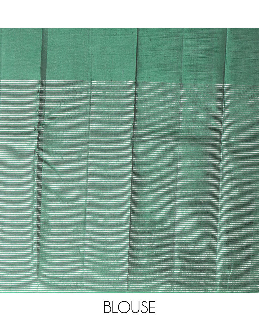 Light blue mayuri soft silk saree with contrast checked, elephant design border & intricate zari design pallu