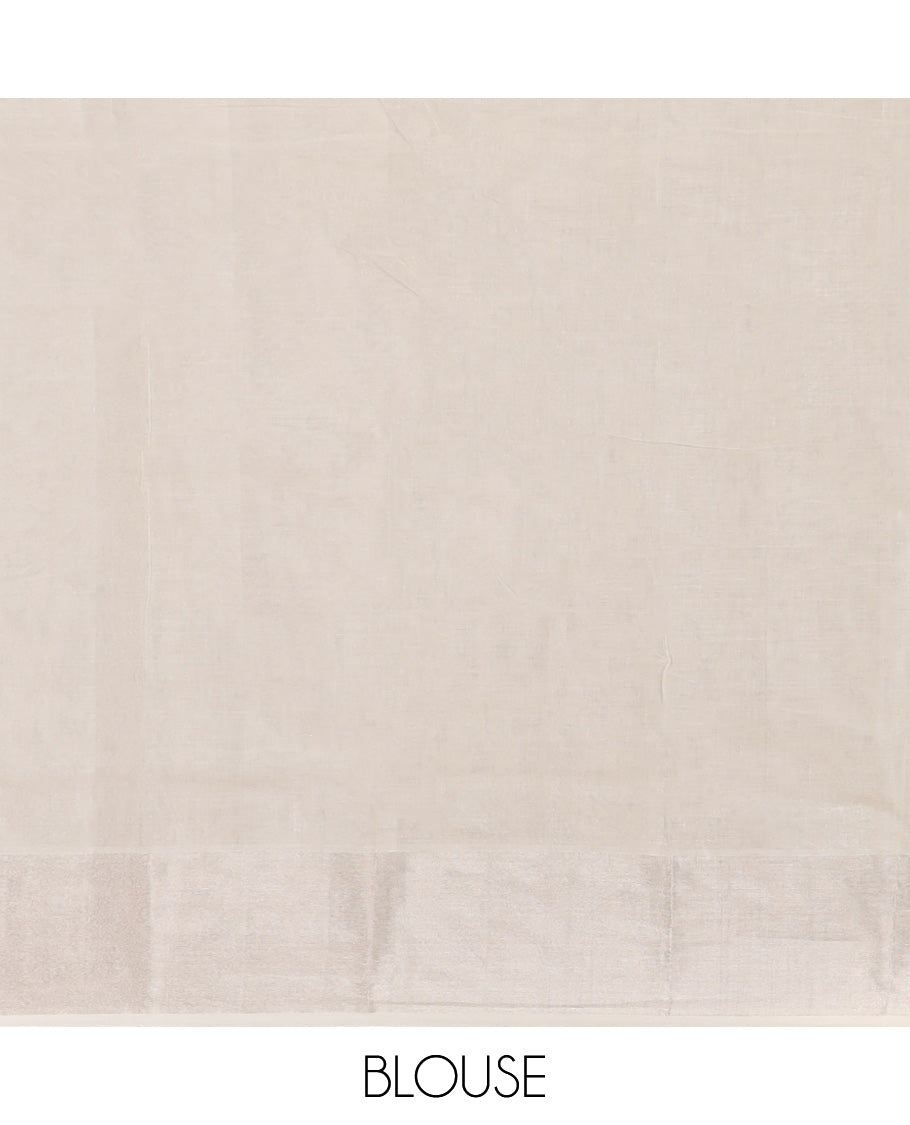 Borderless White striped kasavu saree & sliver zari striped pallu