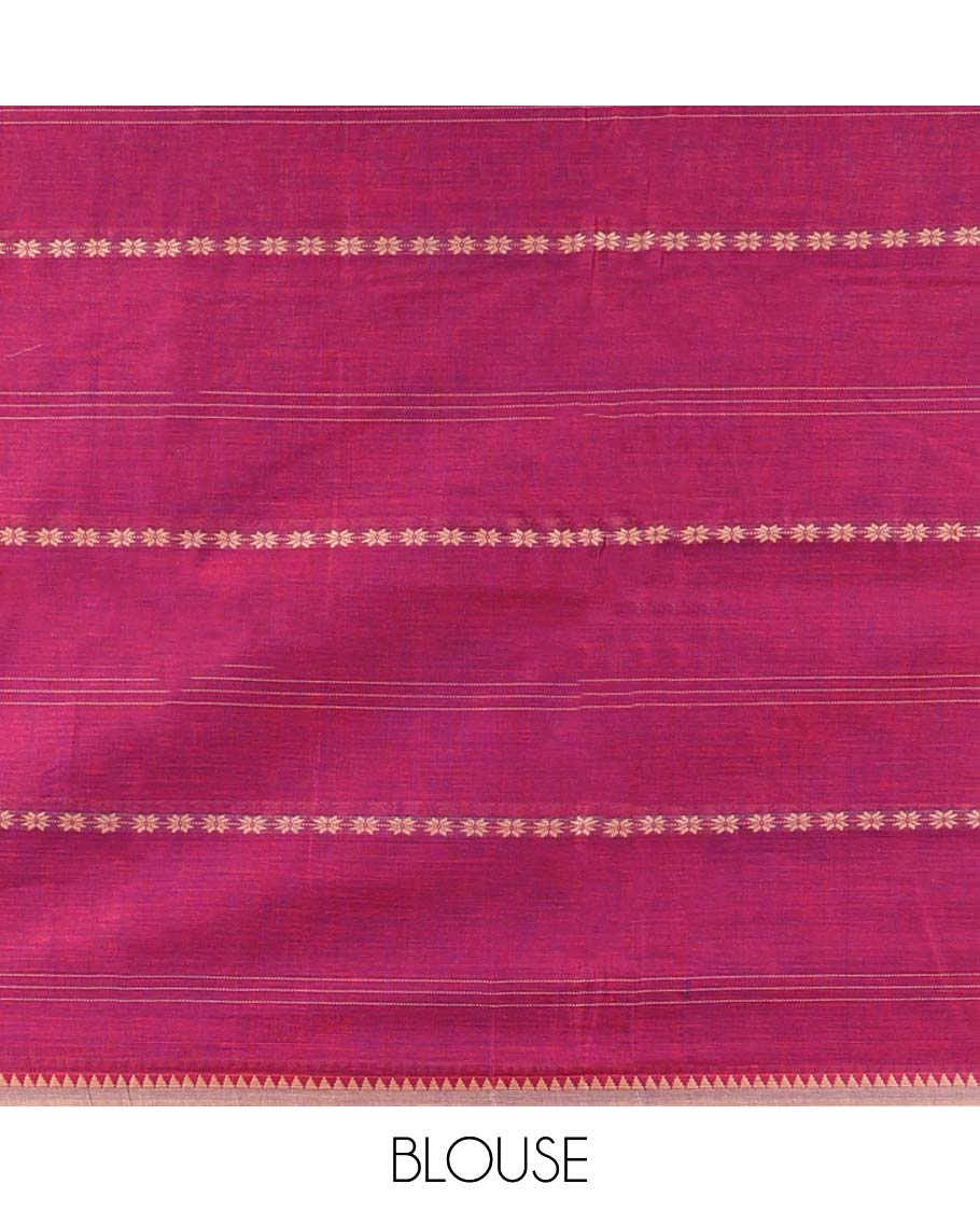 Pink striped Narayanapet cotton saree with self temple border & contrast striped pallu