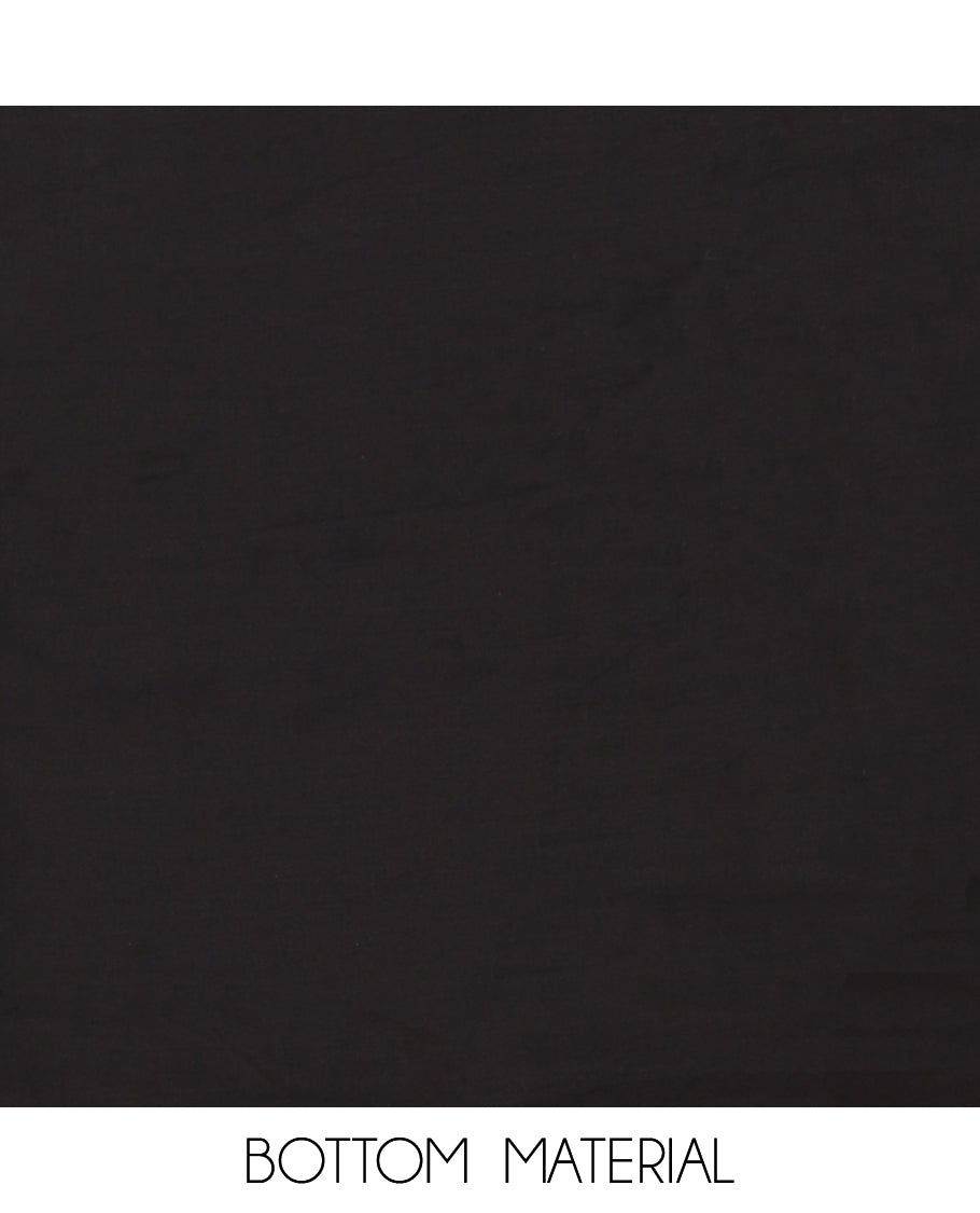 Black with rani pink ajrak print , french knot hand work satin cotton chudidhar material top with cotton pant & ajrak two side lace border dupatta