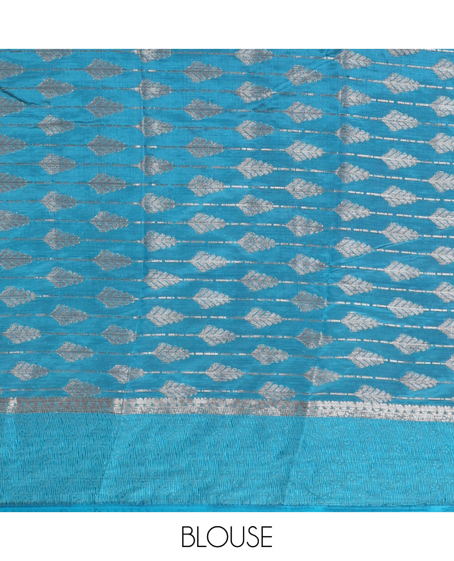 Blue zari & resham thread arrow design woven art silk saree, zari design satin embossed border & matching blouse