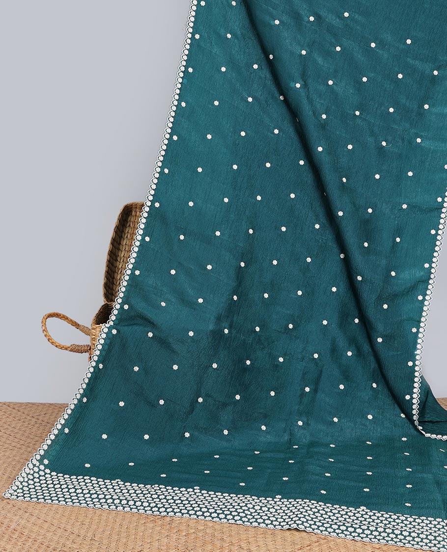 Pink Crushed Tissue saree with scallop motif border and intricate motif embroidery pallu