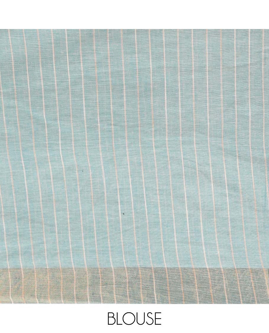 Cream linen mix cotton saree with zari bawanchi border & chit pallu along with plain blouse