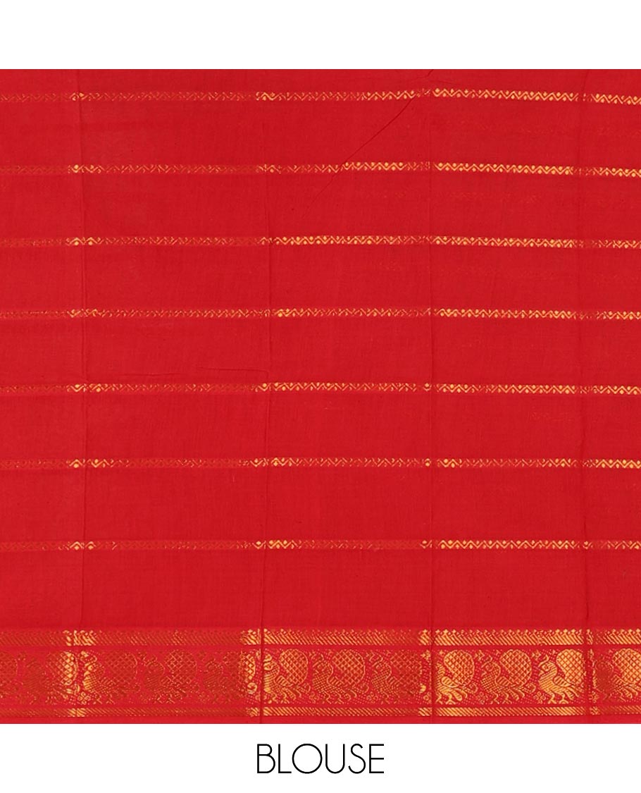 White plain sungudi cotton saree, contrast big annam motifs woven zari border, zari striped pallu & zari design blouse