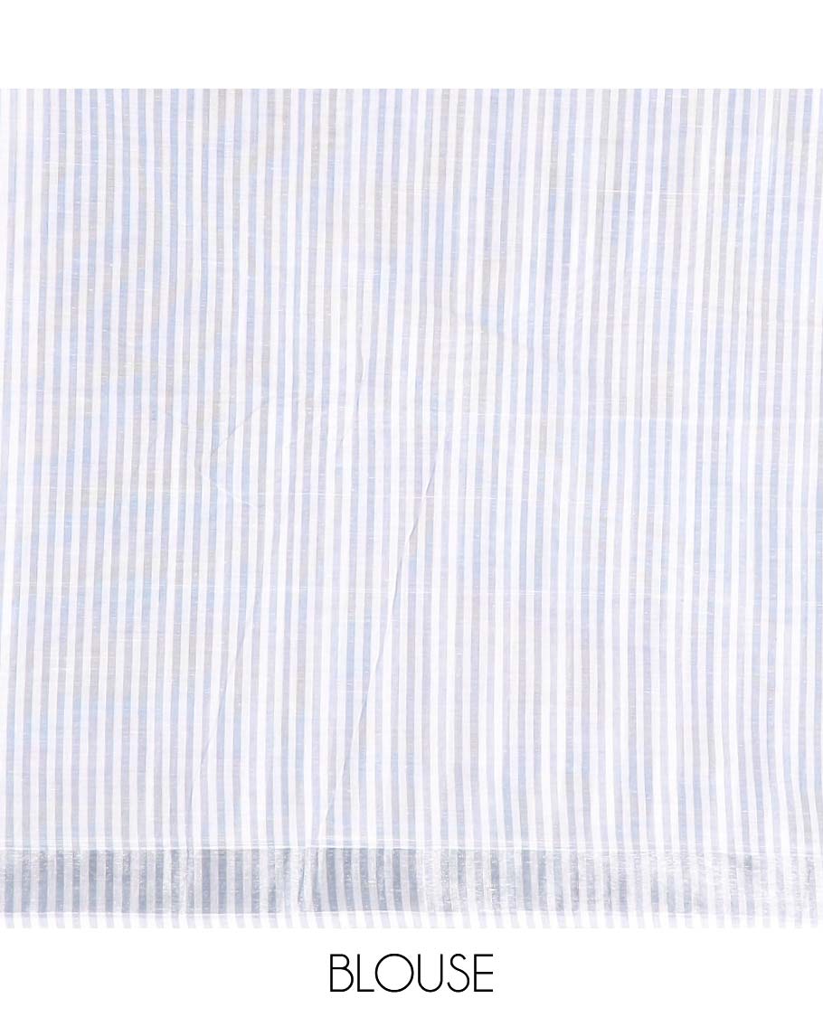 Borderless grey vertical striped jute cotton saree with striped pallu