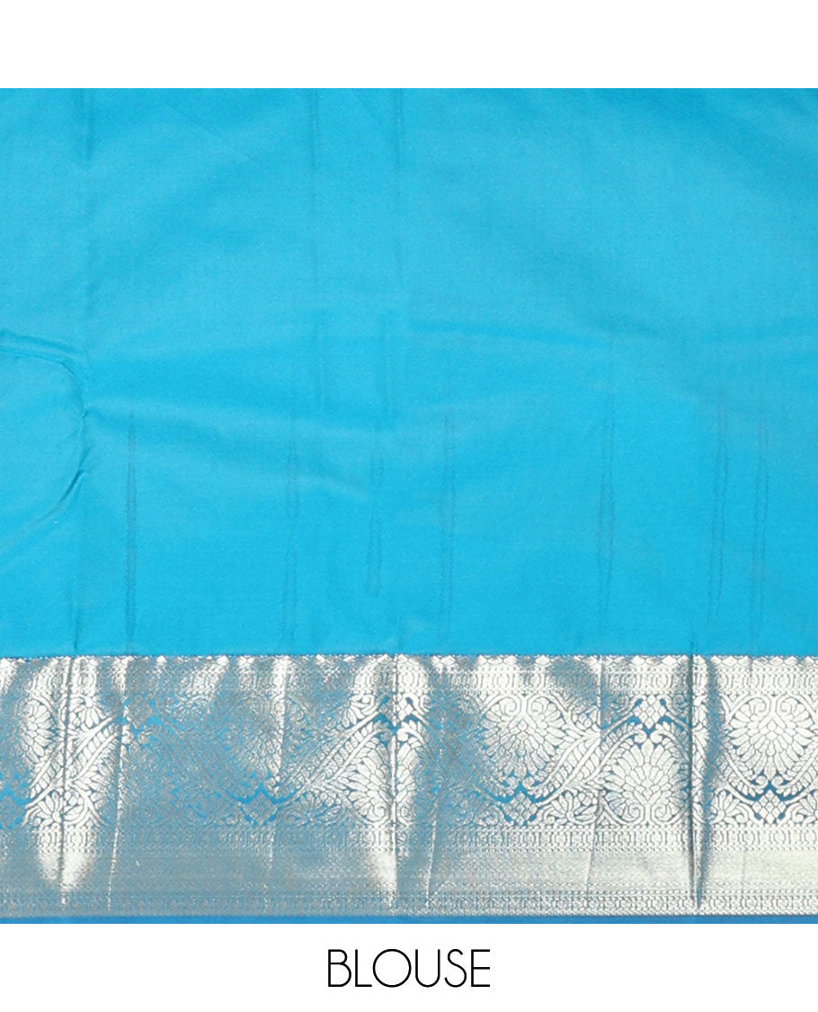 Pink geometric motifs gift saree with contrast traditional zari design & jaal design pallu
