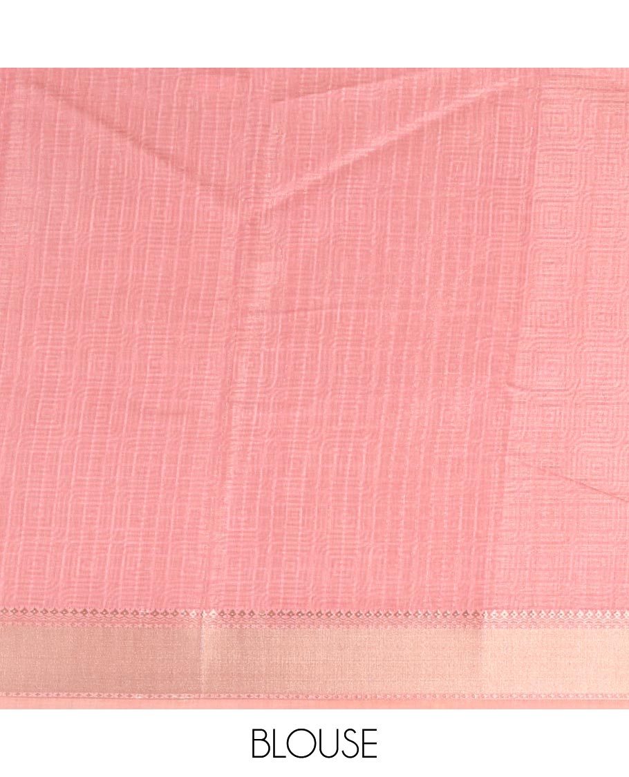 Peach geometric design dola silk saree with self border & zari design pallu