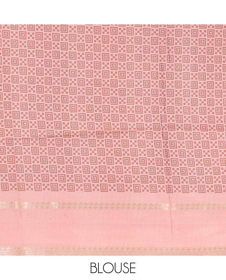 Blue Jamdani-style floral printed katan silk saree, contrast bentex border, geometric printed pallu, and contact printed blouse