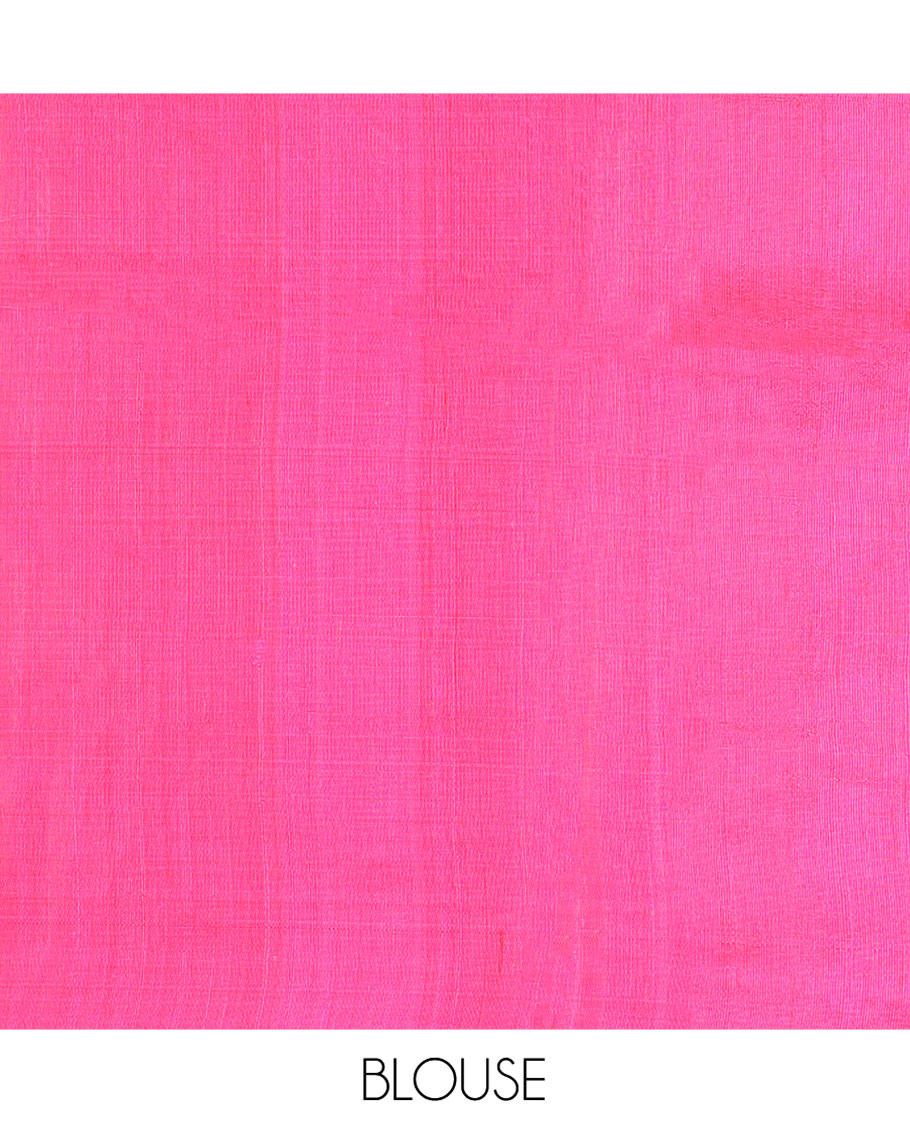 Green Dupion Silk Saree Adorned with Bud Buttas All Over Its Body, Complemented by a Contrast Temple Border, Pallu Depicting Traditional Designs, and Paired with a Contrast Blouse