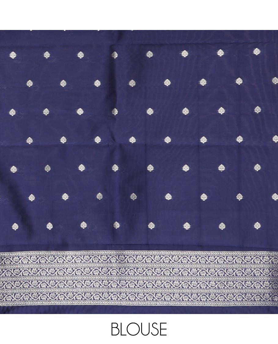 Grey floral litchi silk saree with contrast floral zari design border & jaal design pallu