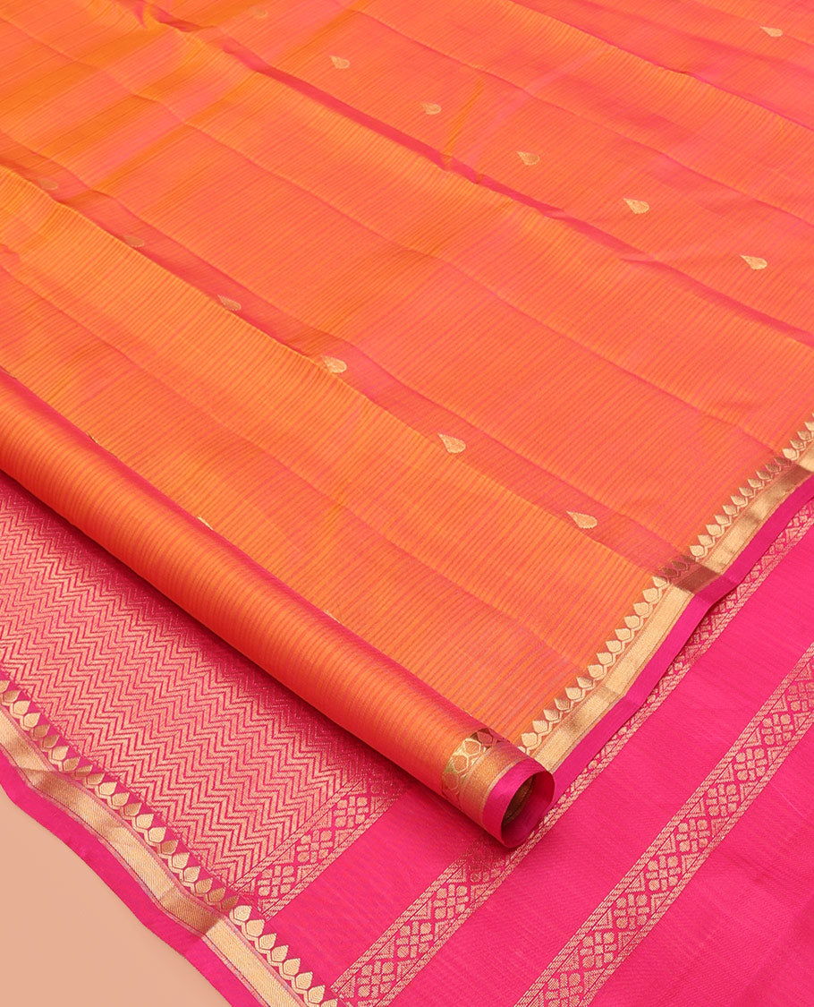 Orange Zari Buttas Vasundhara Lite Silkmix Saree, a Contrast Piping Border, Vanki Pallu, Contrast Blouse